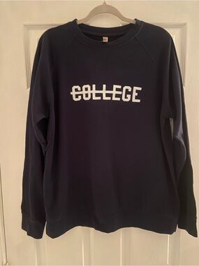 Next Level Apparel Navy Sweatshirt with White "COLLEGE" Text